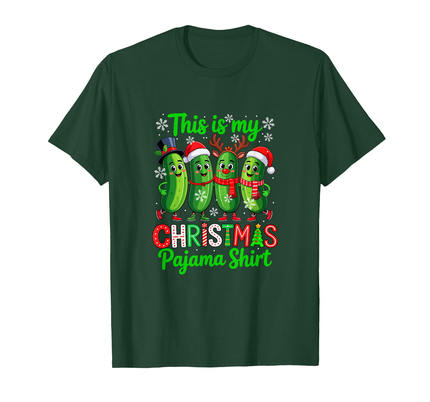 My Christmas Pajama Shirt Three Santa Reindeer Pickles Vegan T-Shirt