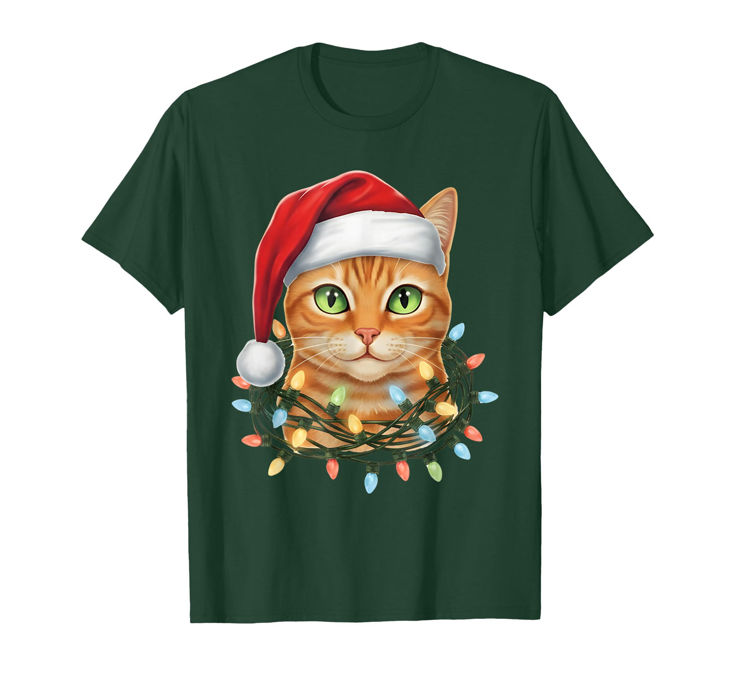 Cat Christmas Santa Hat Cat Lover Xmas Women Men T-Shirt