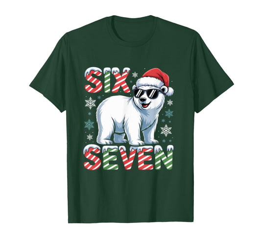 Funny Six Seven Polar Bear Christmas 67 Santa Hat Winter T-Shirt