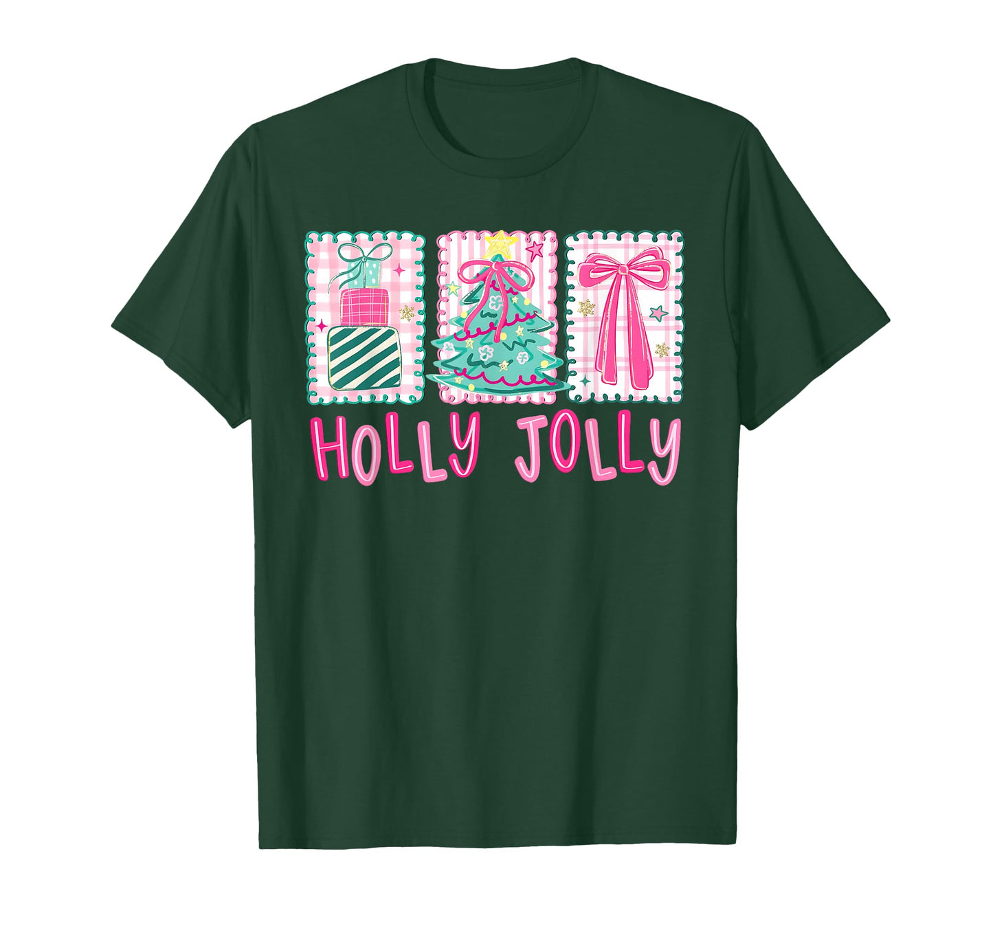 Preppy Holly Xmas Jolly Coquette Bow Christmas Tree Retro T-Shirt