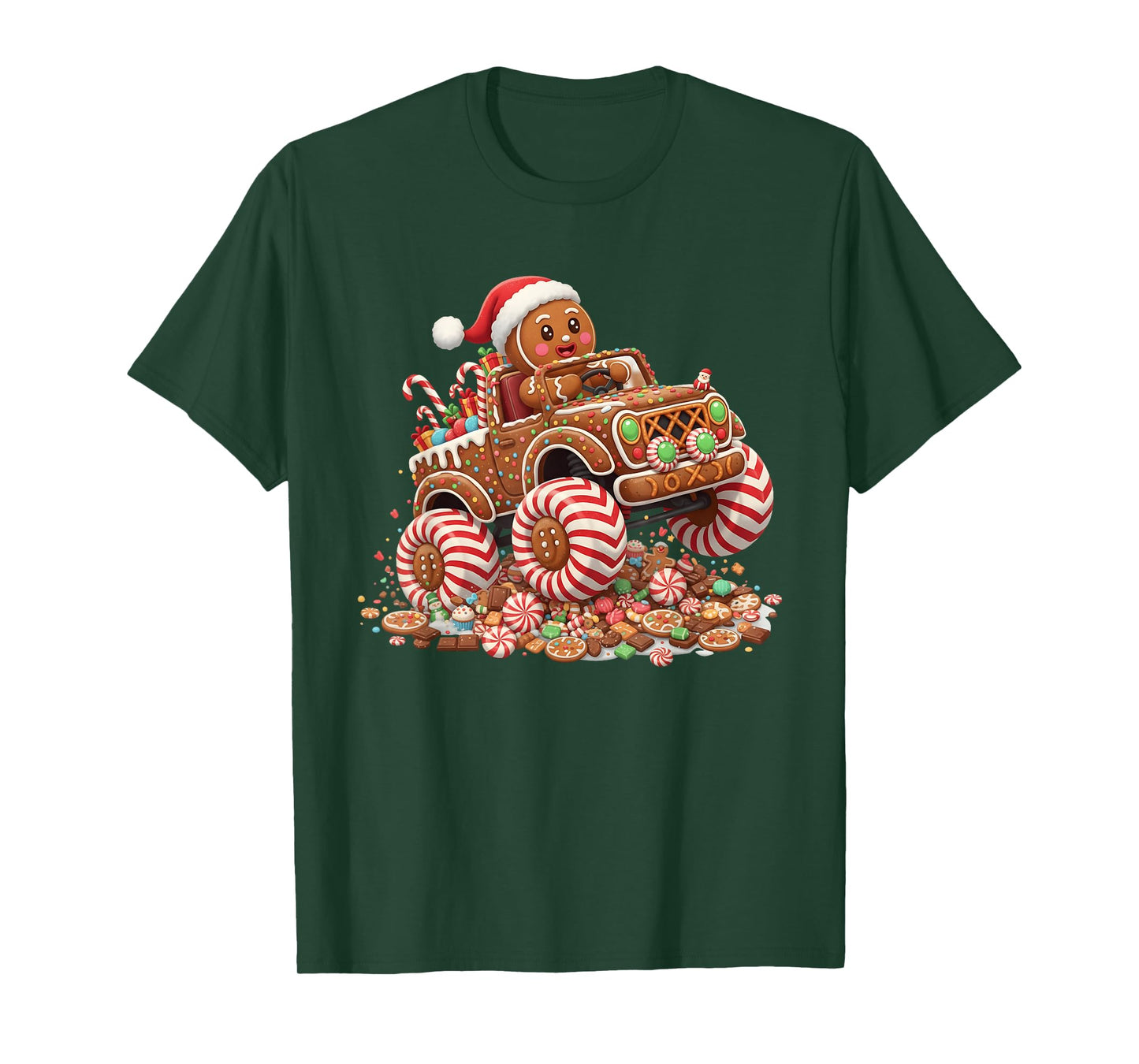 Funny Monster Truck Gingerbread Xmas Baking Men Women Kids T-Shirt
