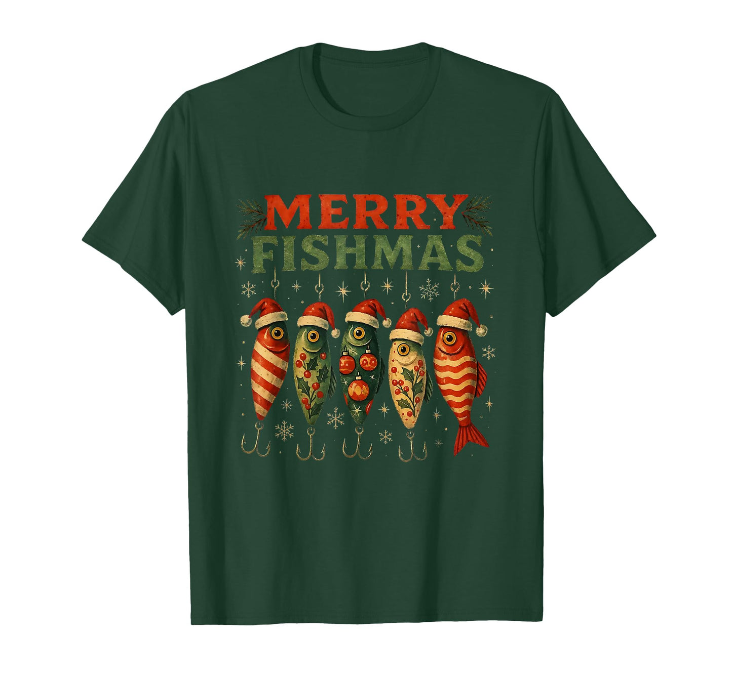 Merry Fishmas Funny Fishing Christmas Design T-Shirt
