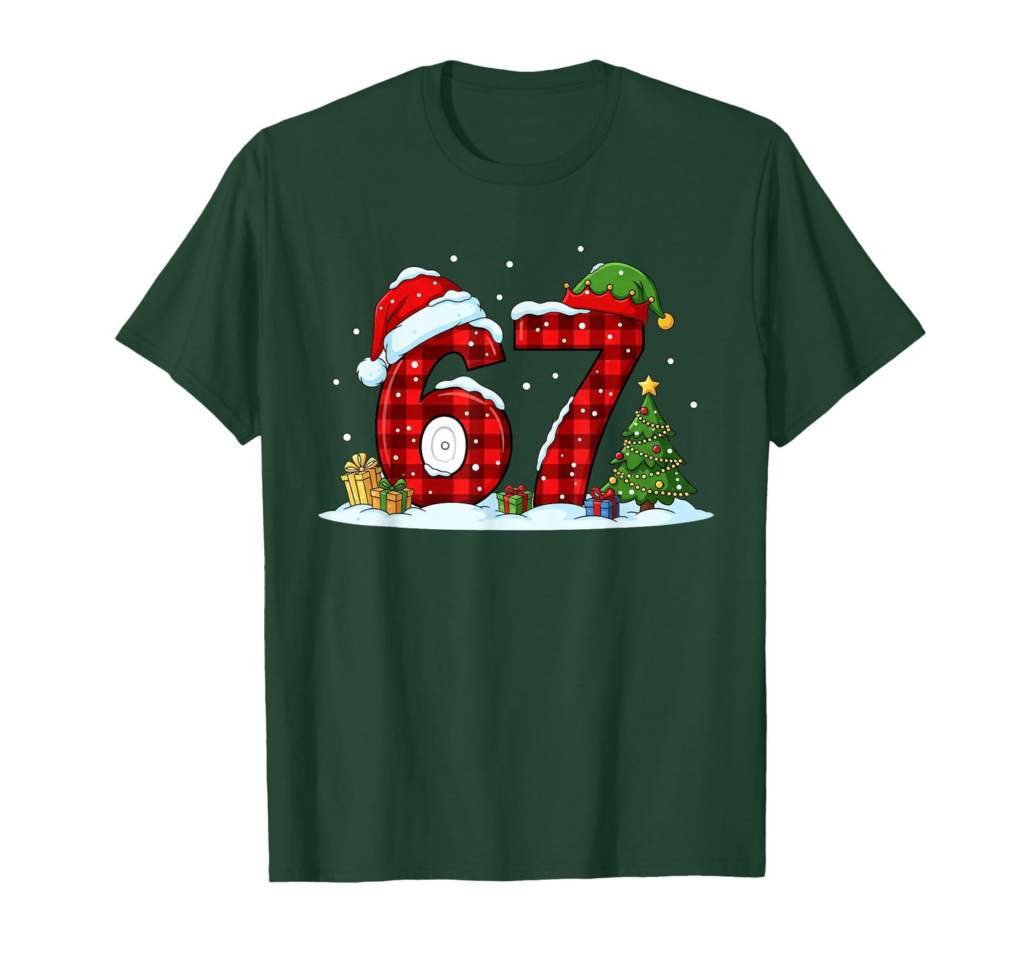Funny 67 Meme Six Seven Christmas Buffalo Red Plaid Pajama T-Shirt