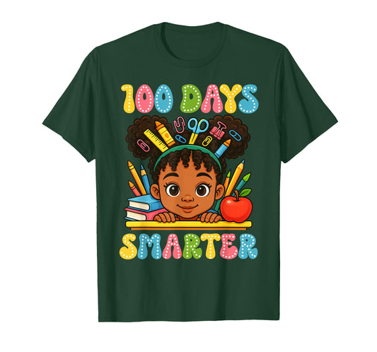 100th Day of School 100 Days Smarter Messy Bun Black Girls T-Shirt