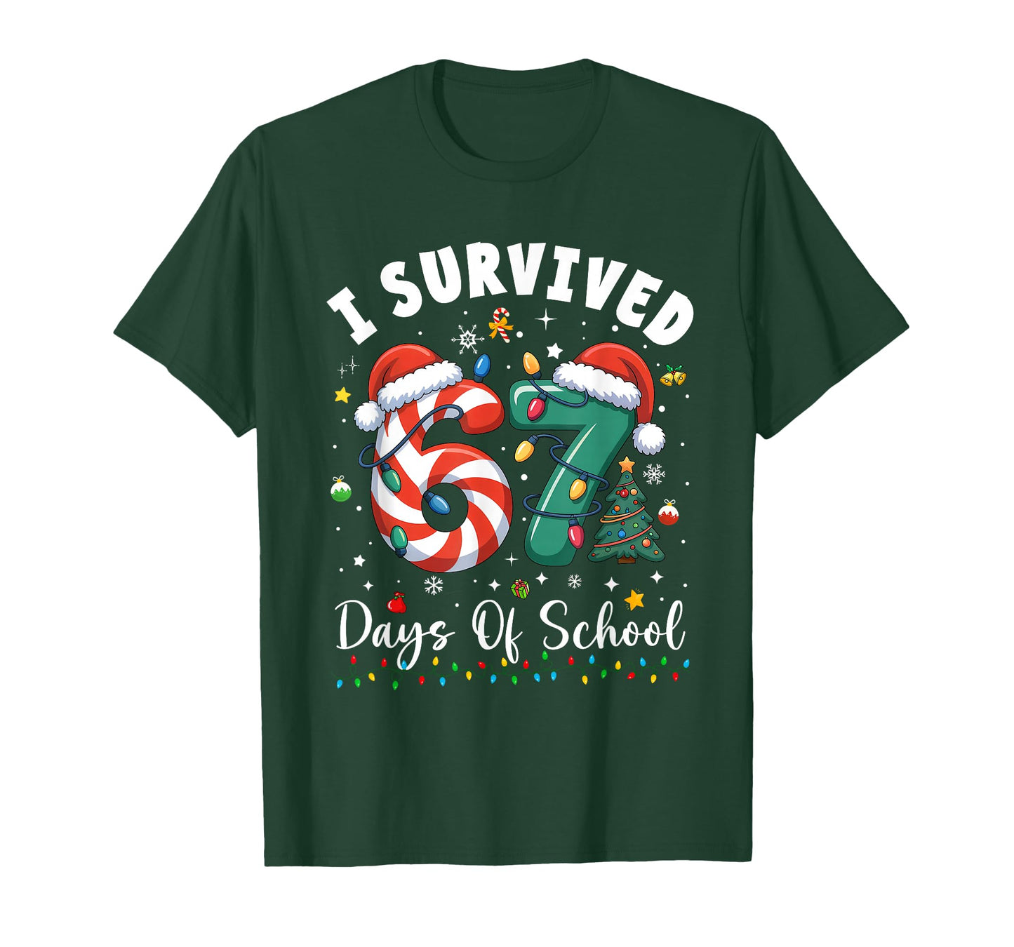 I Survived 67 Days of School Christmas Candy Cane Six Seven T-Shirt