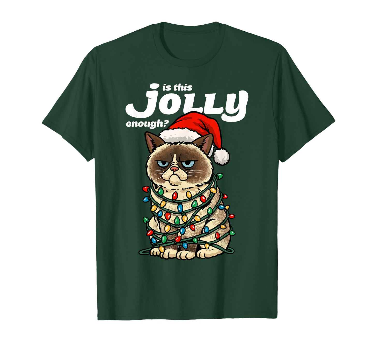 is This Jolly Enough Grumpy Christmas Cat Funny Xmas Lights T-Shirt