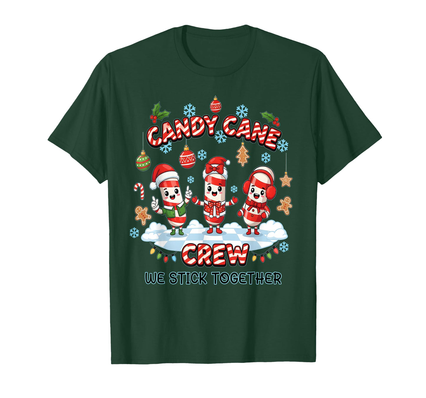 Christmas Candy Cane Crew Stick Together Xmas Women Men Kids T-Shirt