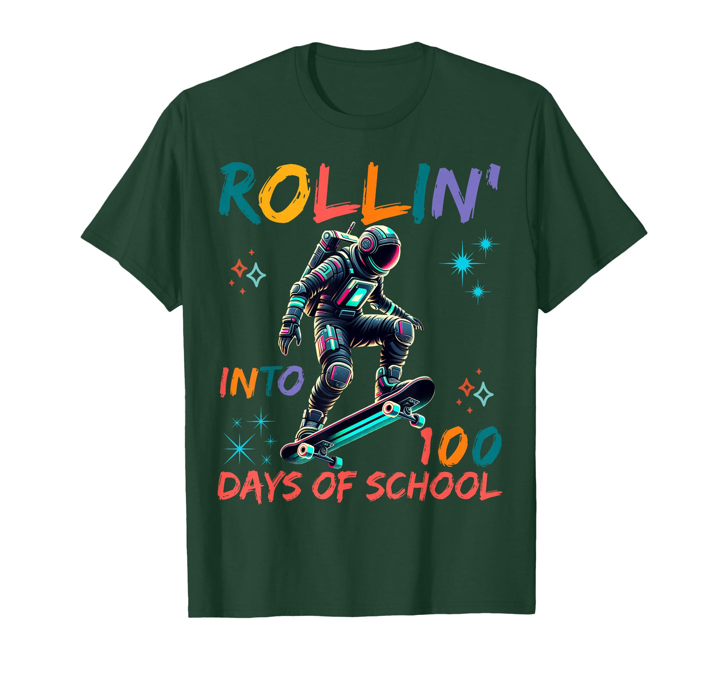 Rollin’ Into 100 Days of School Astronaut Skateboard Space T-Shirt