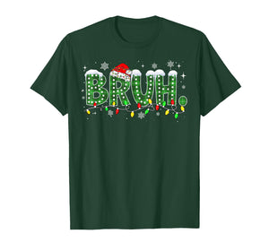 Funny Bruh Christmas Pajamas Plaid Teens Boys Kids Xmas T-Shirt
