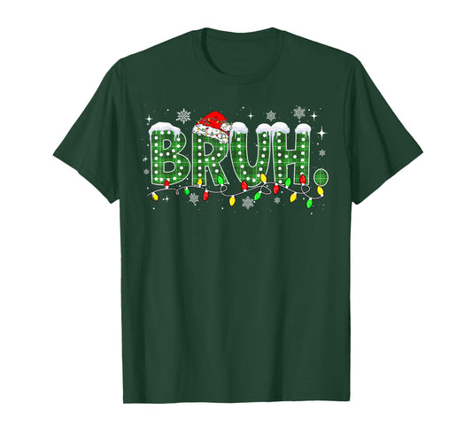 Funny Bruh Christmas Pajamas Plaid Teens Boys Kids Xmas T-Shirt