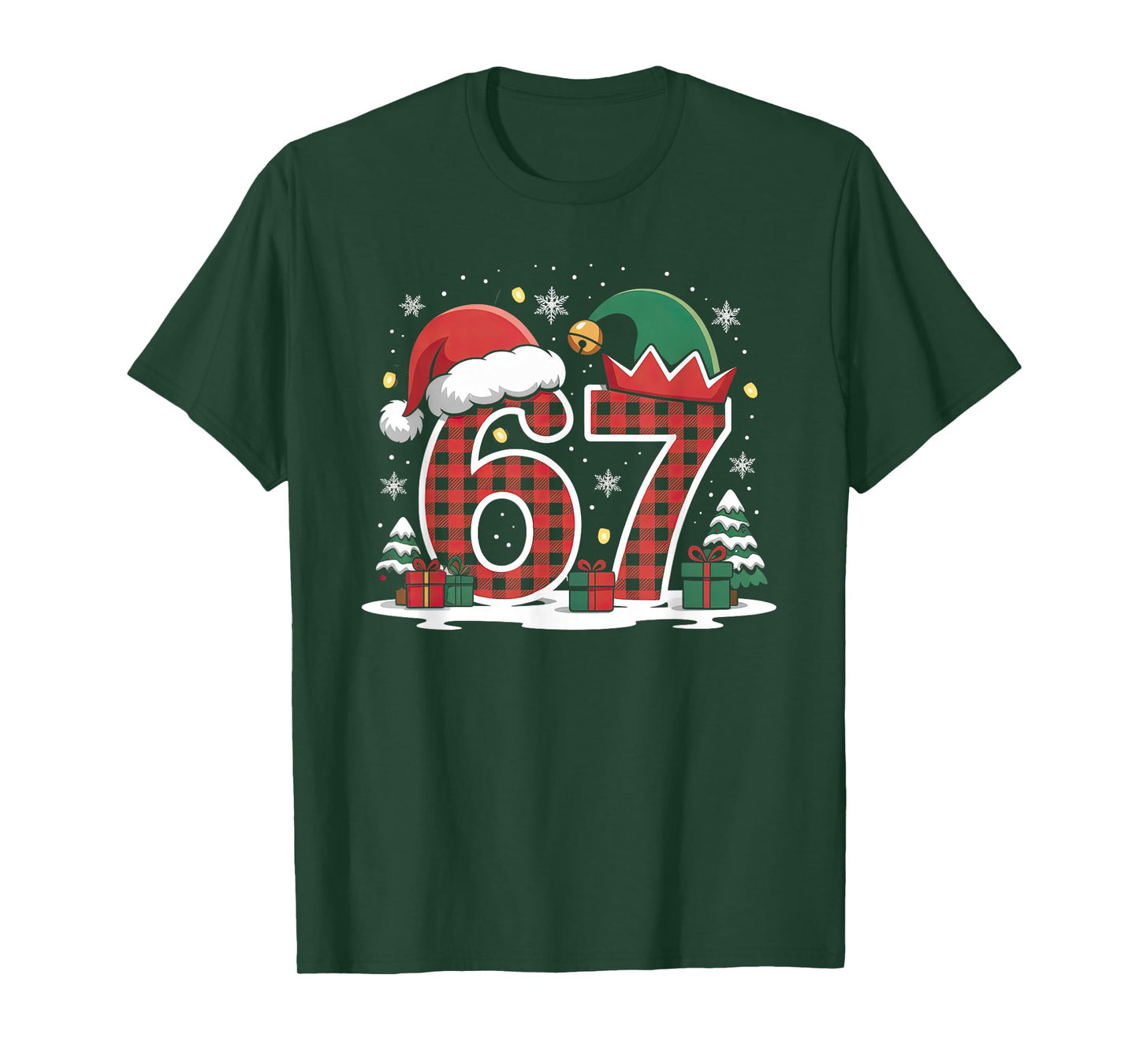 67 Christmas Kids Boys Girls Meme Xmas Funny Red Plaid T-Shirt