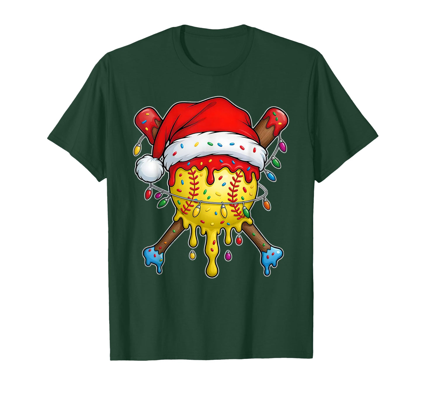 Santa Sports Design for Men Boys Christmas Softball Drip T-Shirt