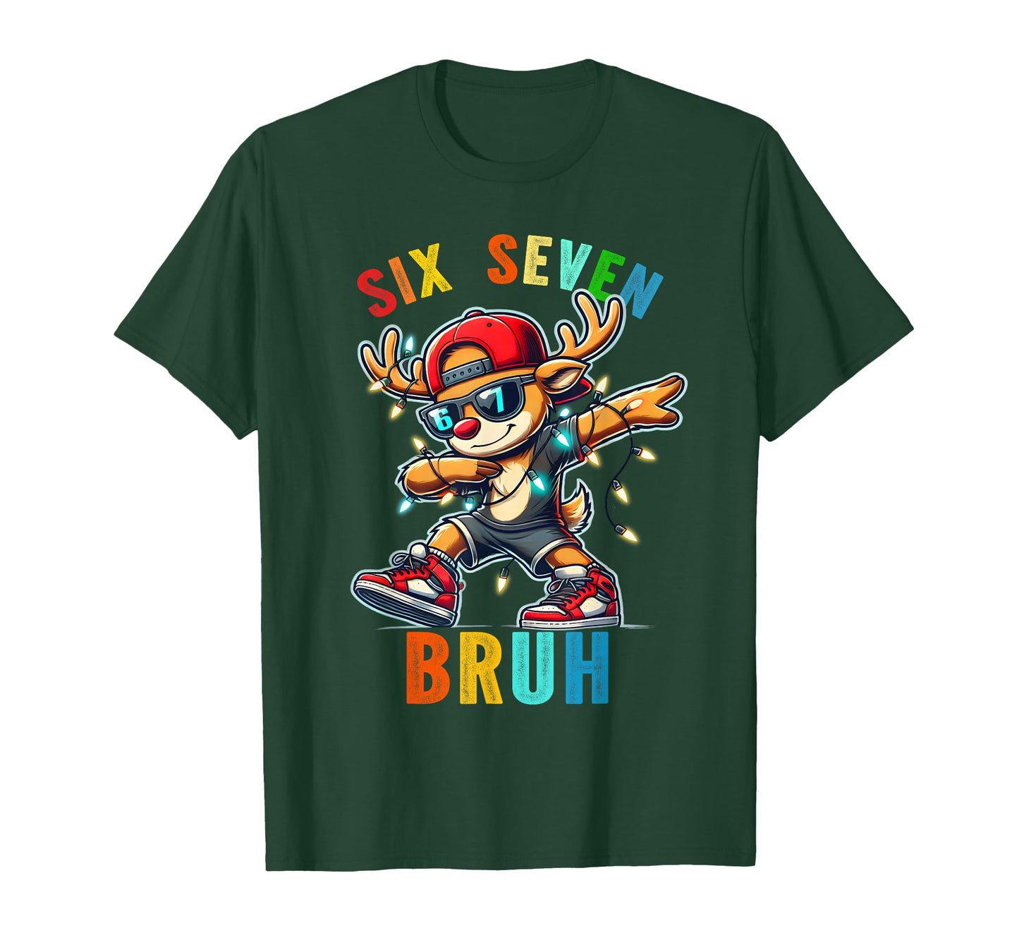 Meme 6 7 Reindeer Dabbing Six Seven Bruh for Men Women Kids T-Shirt