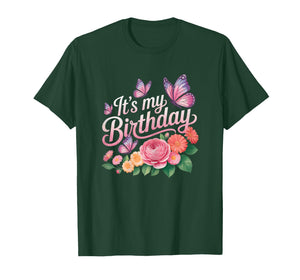 It's My Birthday Butterfly Flowers Bday for Women Girls T-Shirt