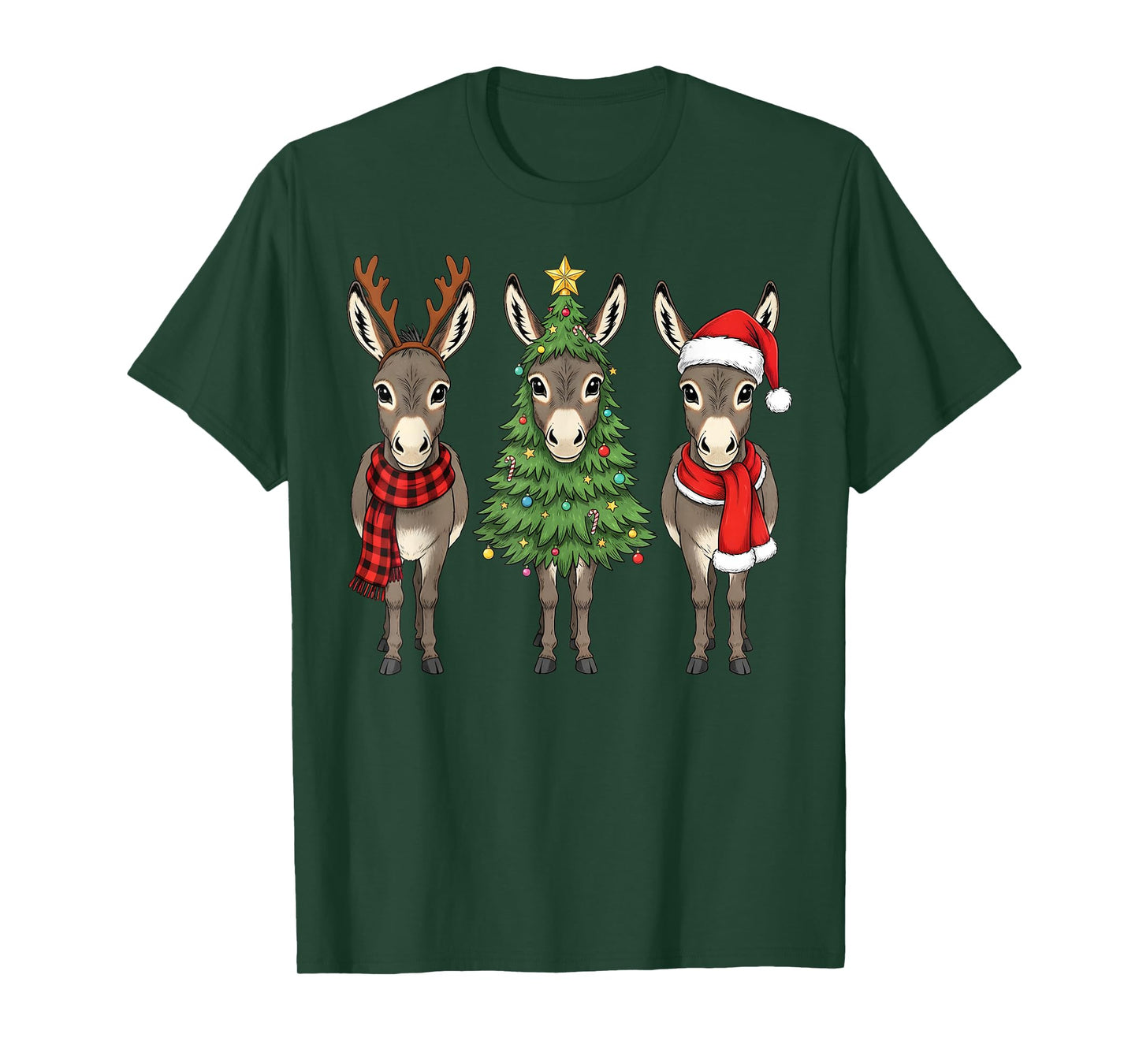 Retro Christmas Donkey Santa Reindeer Farm Animal T-Shirt