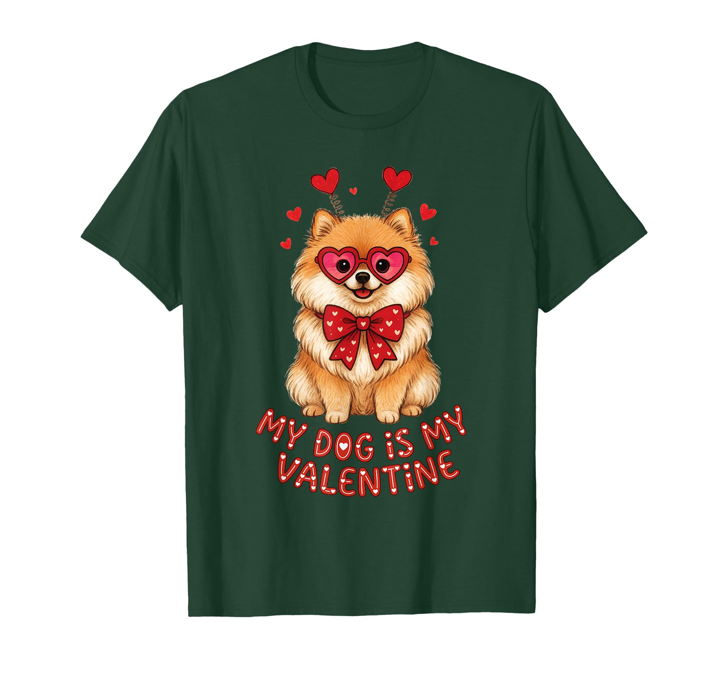 My Dog is My Valentine Cute Pomeranian with Heart Glasses T-Shirt