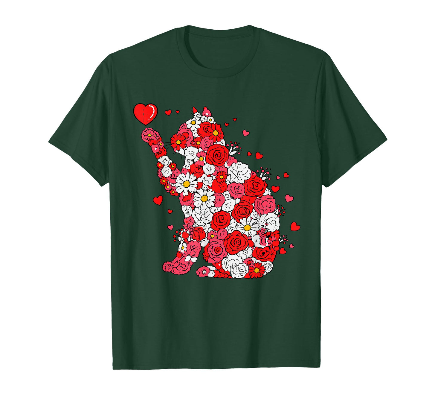 Floral Cat Heart Valentines Day Meow Kitty Kitten Cat Lover T-Shirt