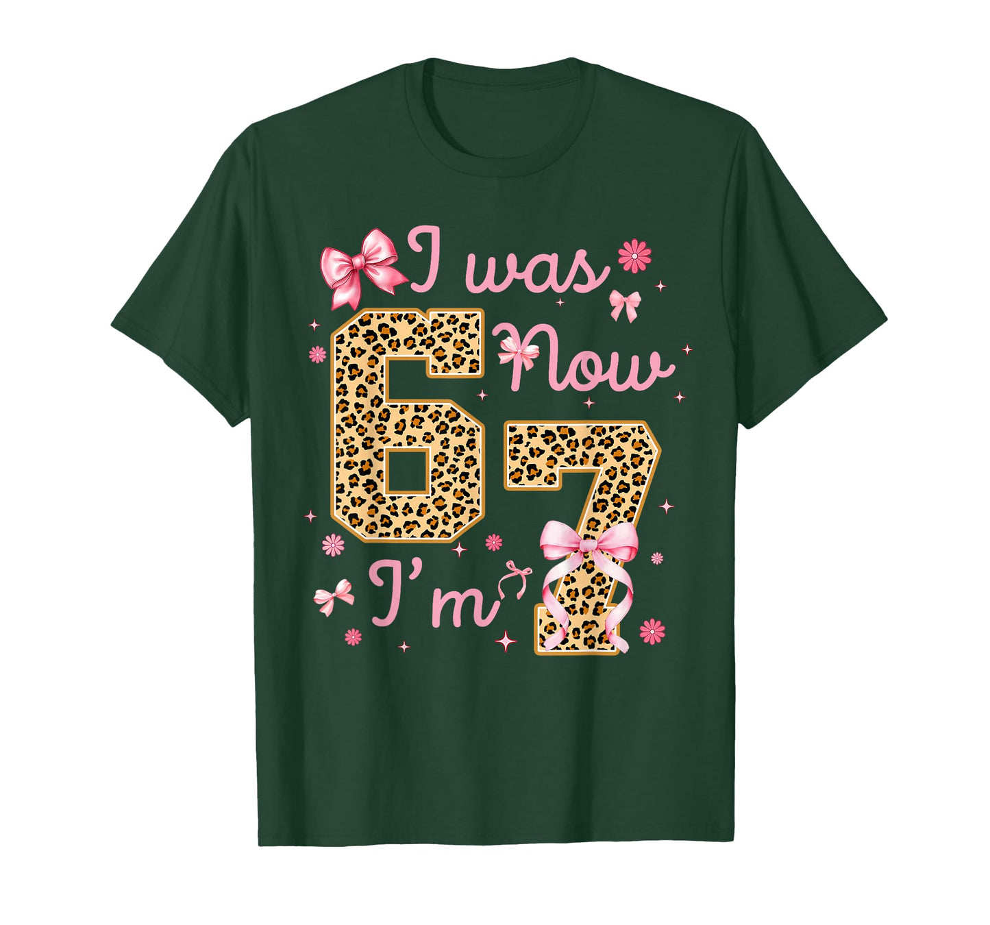 Kids I was 6 Now I'm 7 Leopard Coquette Bow Birthday Girl T-Shirt