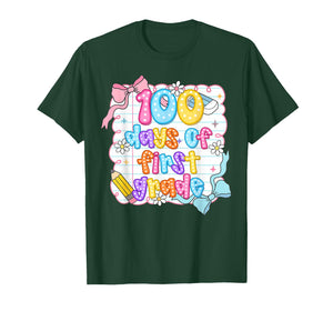 Preppy 100 Days of First Grade Coquette Bow Teacher Kid T-Shirt