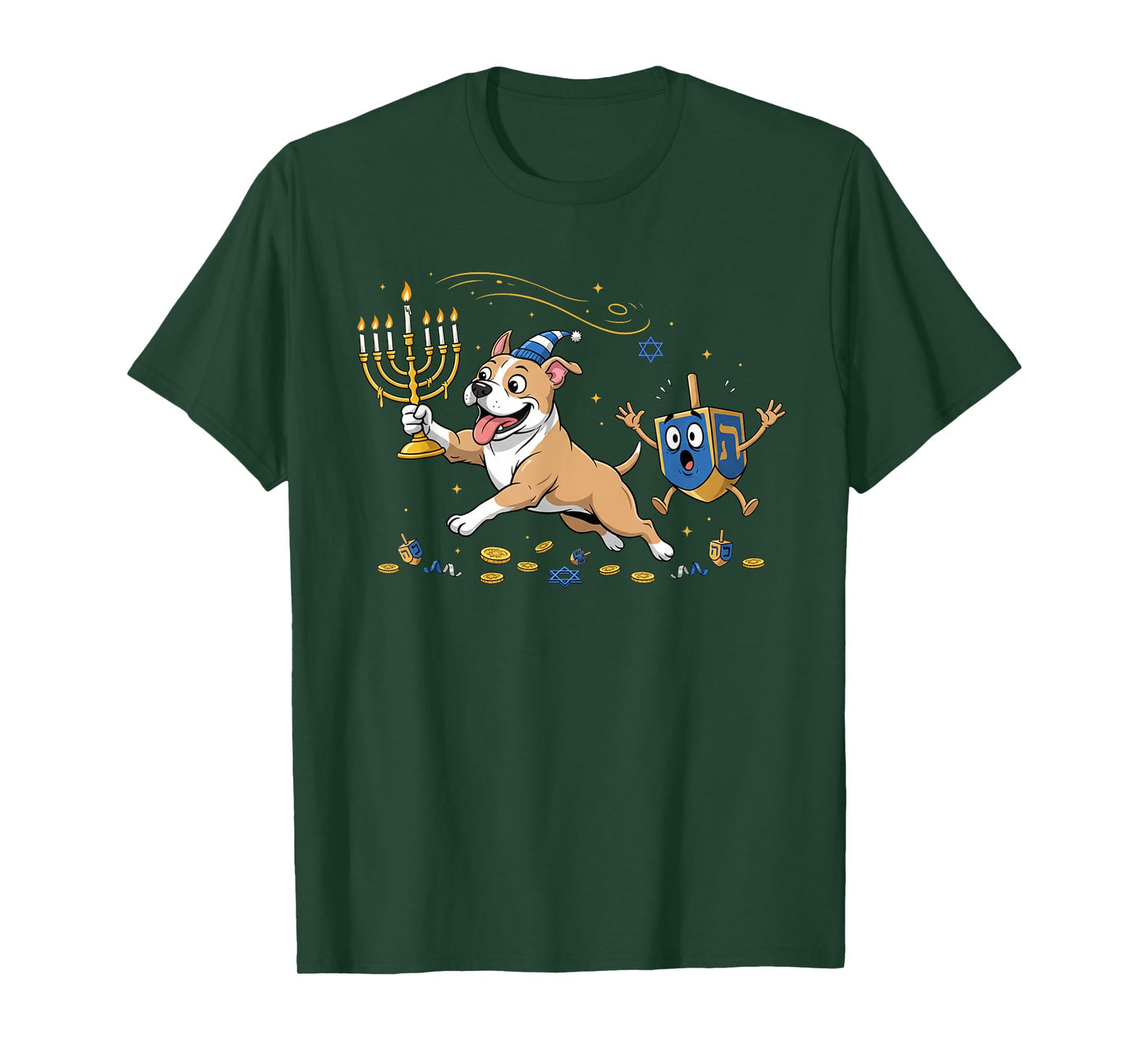 Funny Pitbull Dreidel Menorah Hanukkah Dog Kids Womens Mens T-Shirt