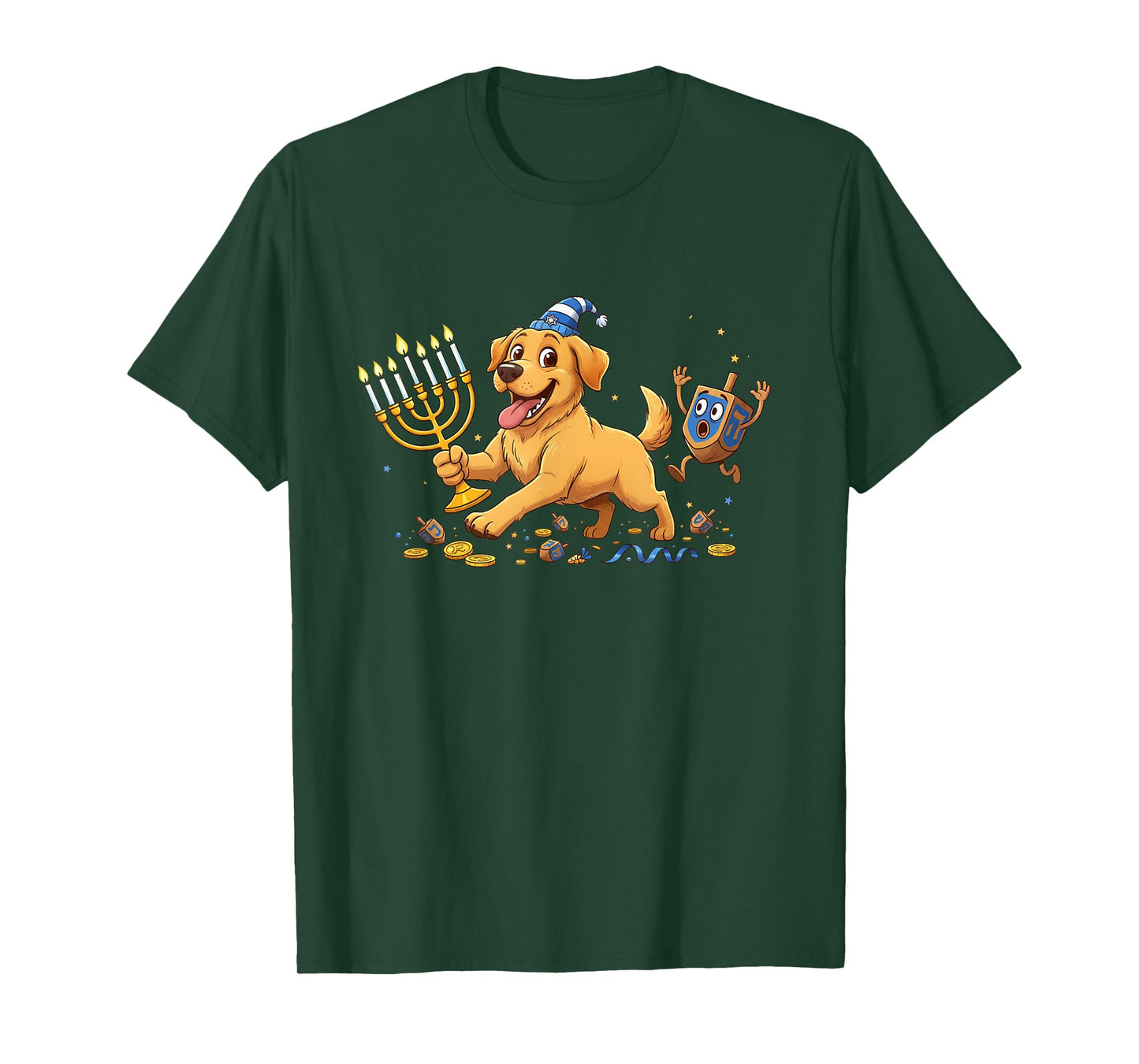 Labrador Retriever Dreidel Menorah Hanukkah Kids Womens Mens T-Shirt
