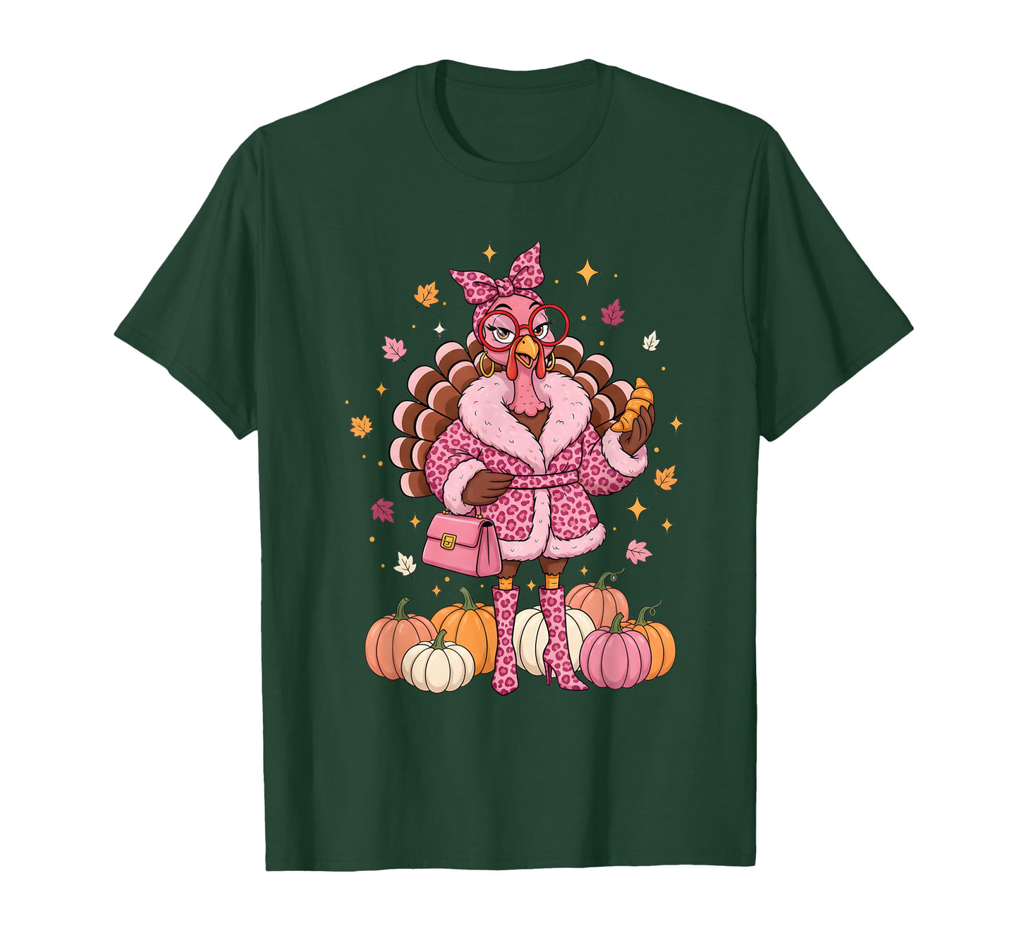 Thanksgiving Turkey Pink Retro Fall Fashion Queen T-Shirt