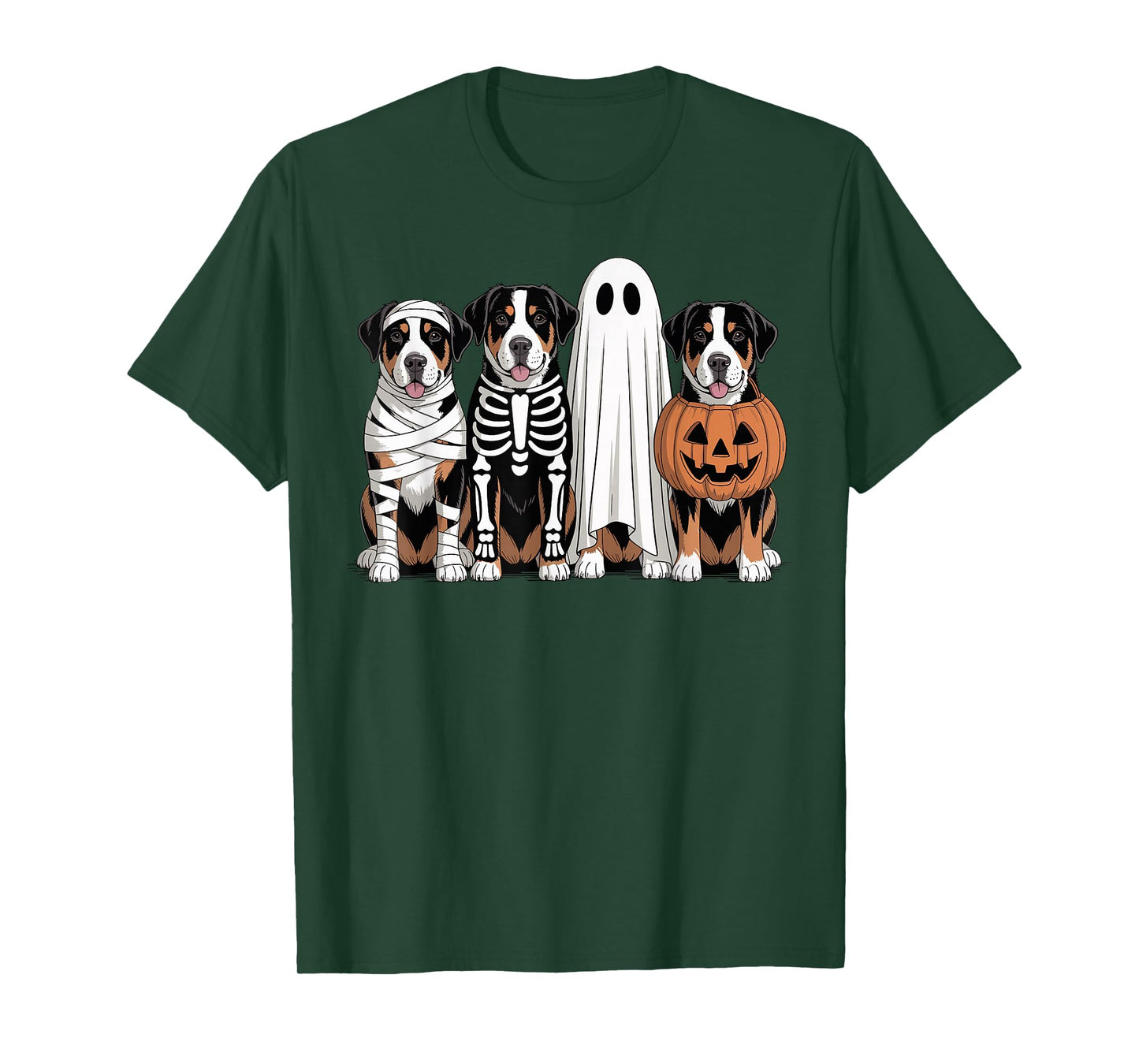 Spooky Ghost Greater Swiss Mountain Dog Halloween Skeleton T-Shirt