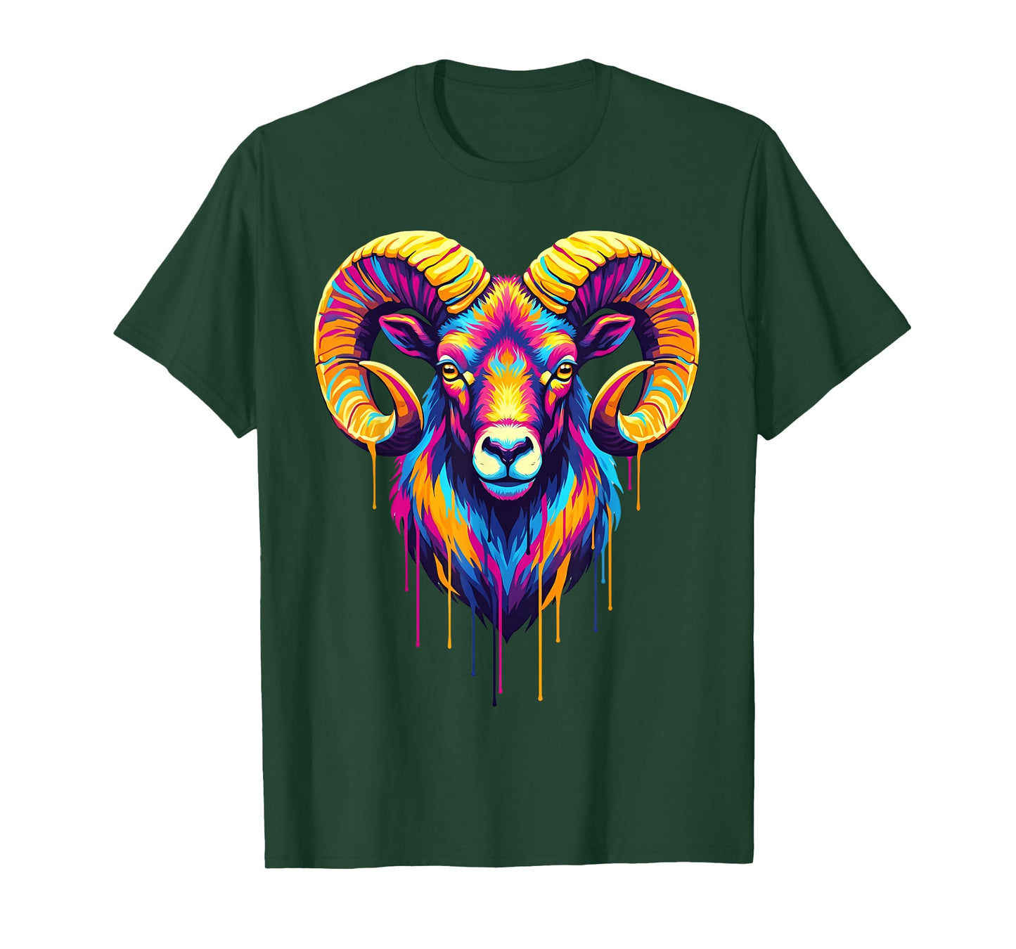 Colourful Cool Ram Head in Vivid Shades Artistic Designed T-Shirt
