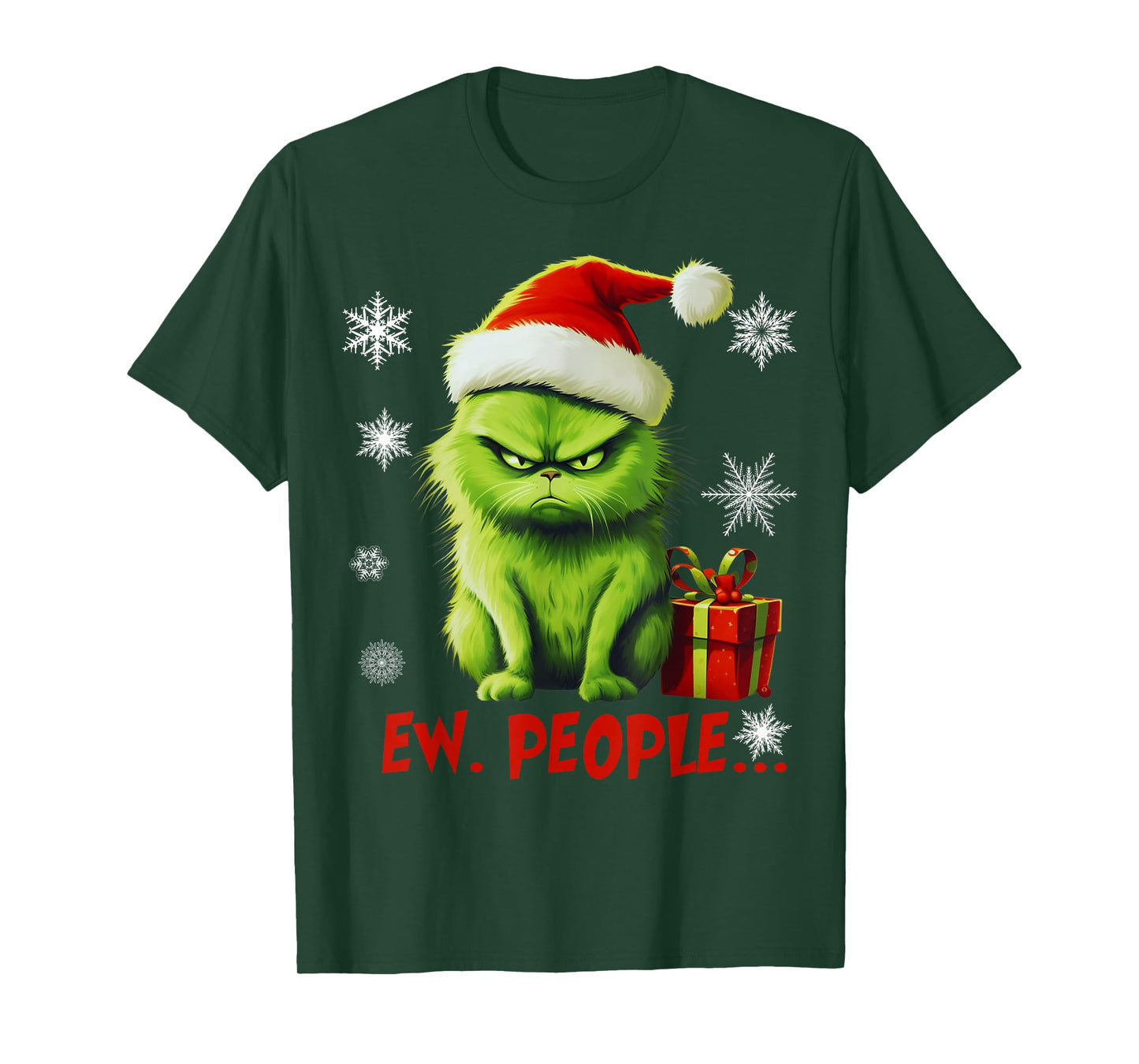 Cat Ew People Funny Christmas Meowy Xmas Gift Santa Hat Y2K T-Shirt