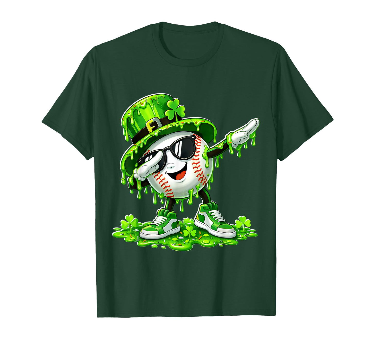 Dabbing St Patricks Day Baseball Ice Cream Drip Boy Kids Men T-Shirt