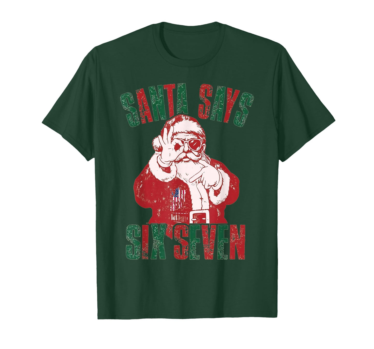 Funny Retro Santa Says Six Seven Christmas T-Shirt
