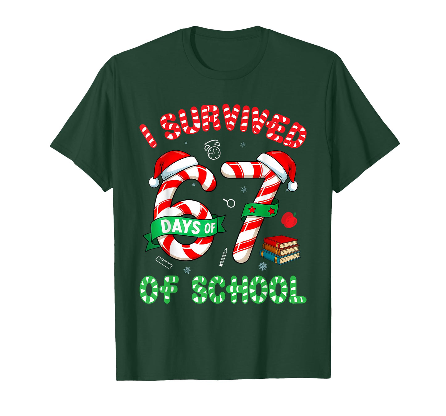 I Survived 67 Days of School Candy Cane Christmas Meme T-Shirt