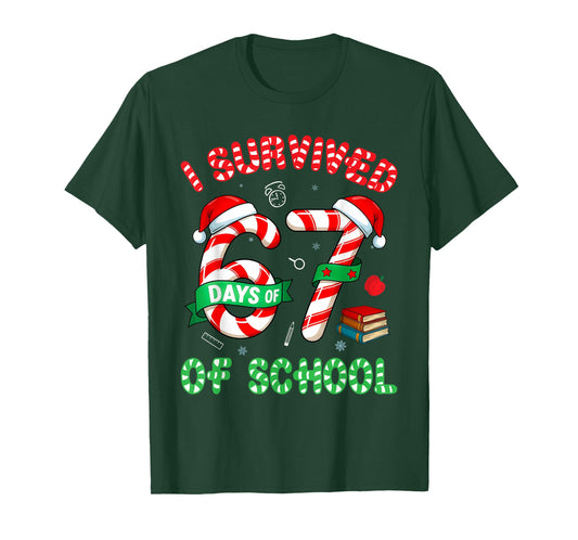 I Survived 67 Days of School Candy Cane Christmas Meme T-Shirt
