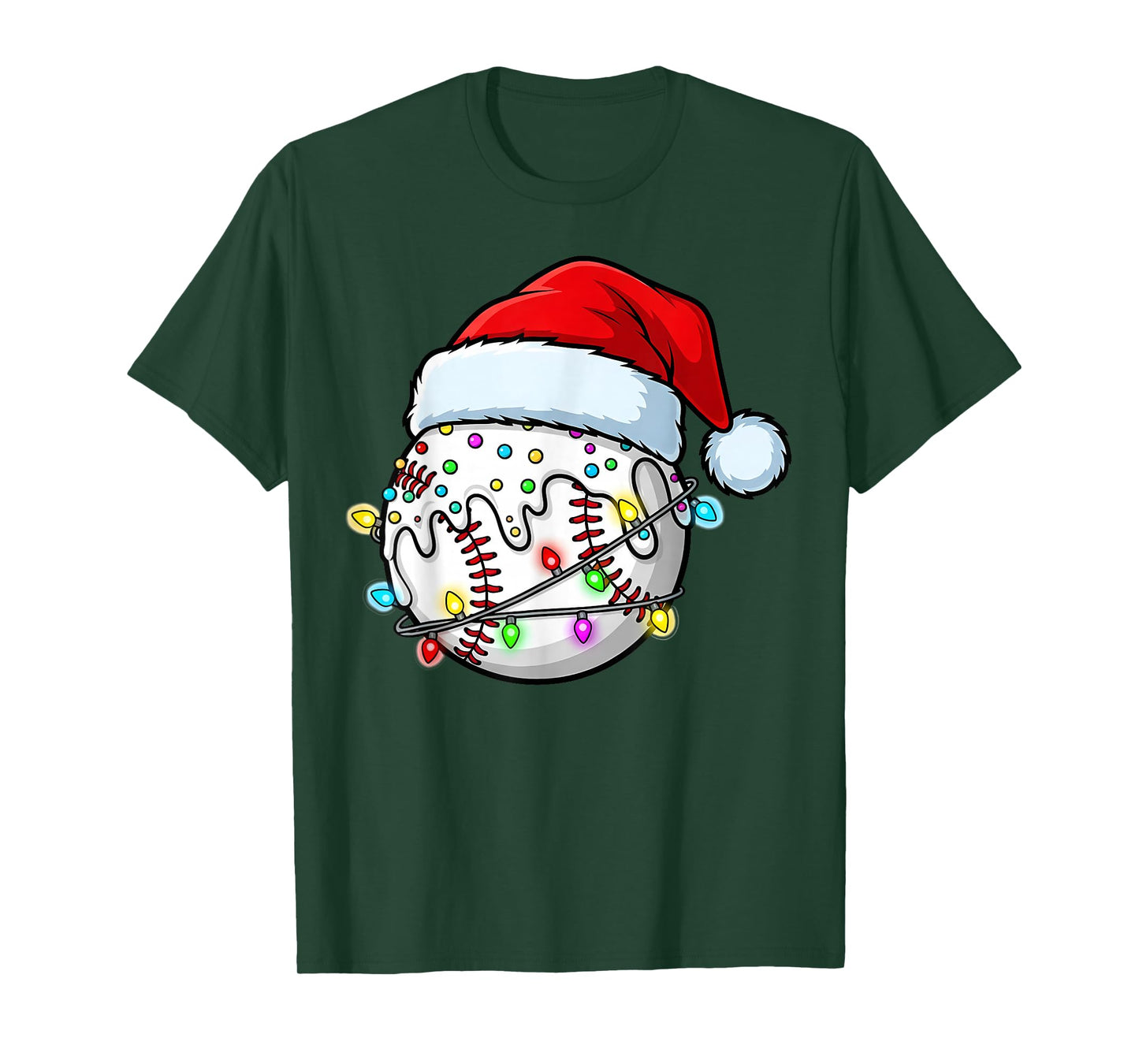 Baseball Santa Christmas Lights Drip Ice Cream Sprinkle Kids T-Shirt