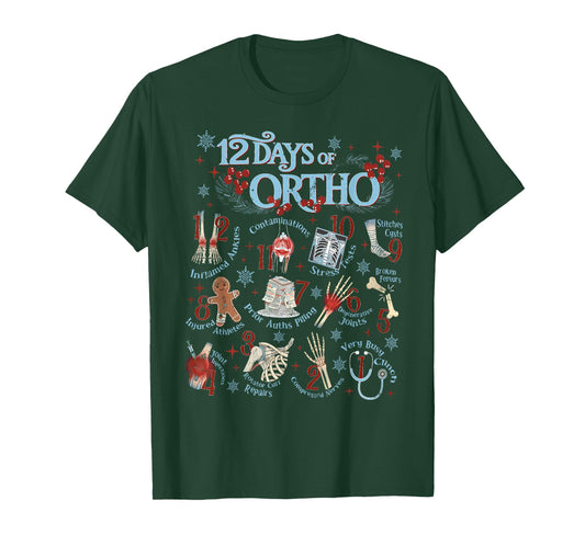 Retro Christmas Orthopedic 12 Days of Ortho Ortho Nurse Team T-Shirt