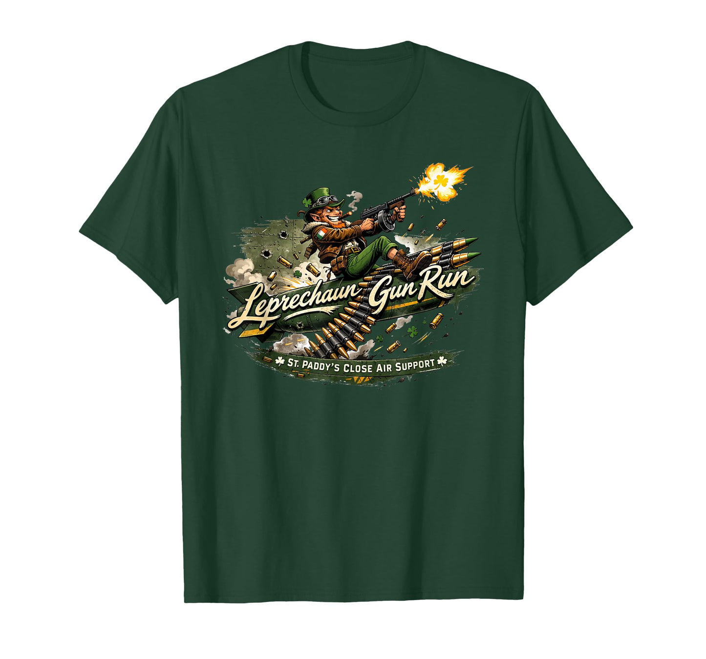 Leprechaun Gun Run Funny Irish Military Design T-Shirt