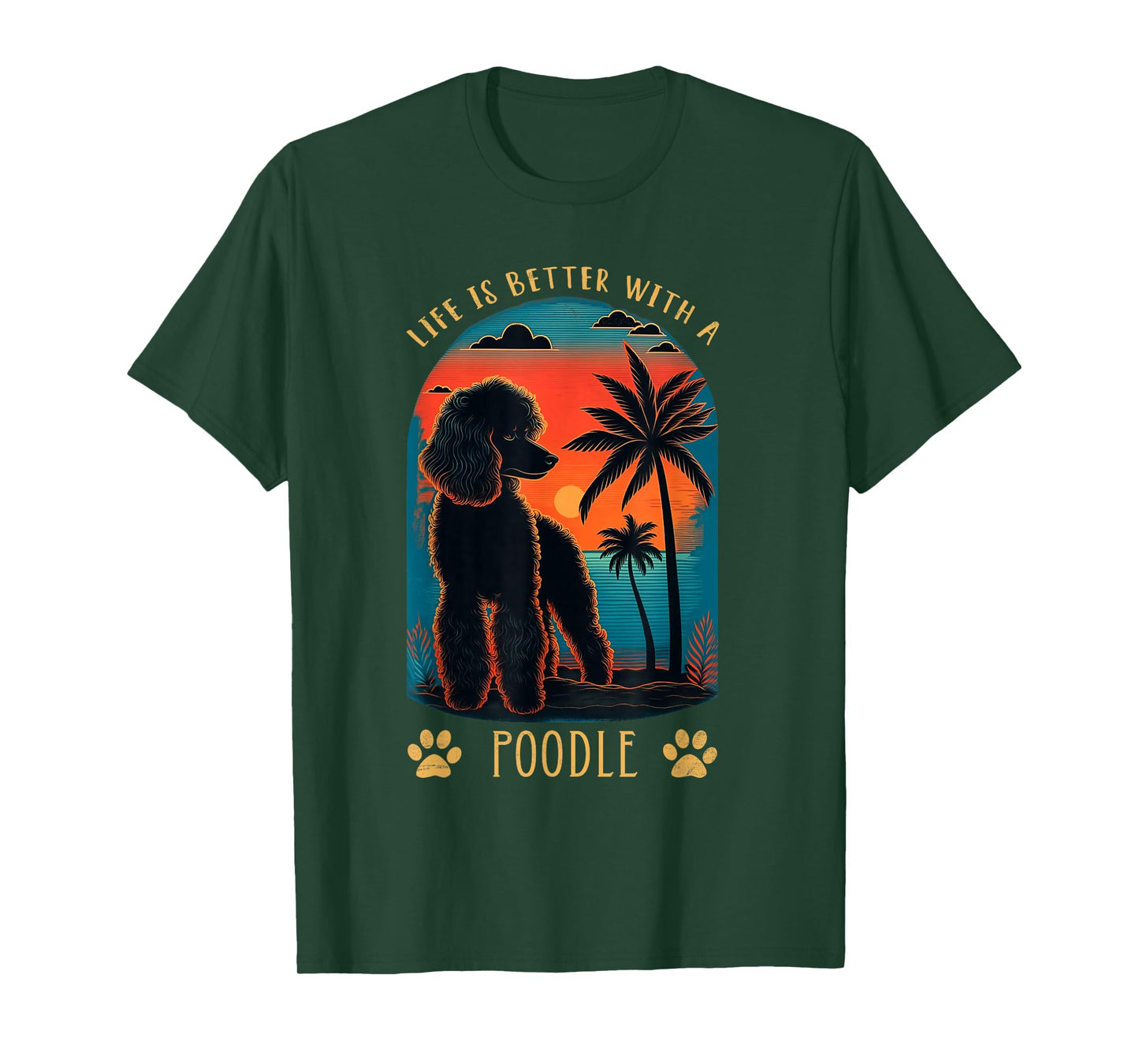 Life is Better with A Poodle Sunset Beach Retro Dog Gift T-Shirt