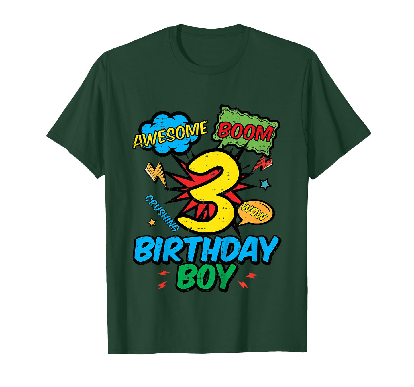 Kids 3 Birthday Boy Comic Cute 3rd Bday Superhero Party Boys Kids T-Shirt