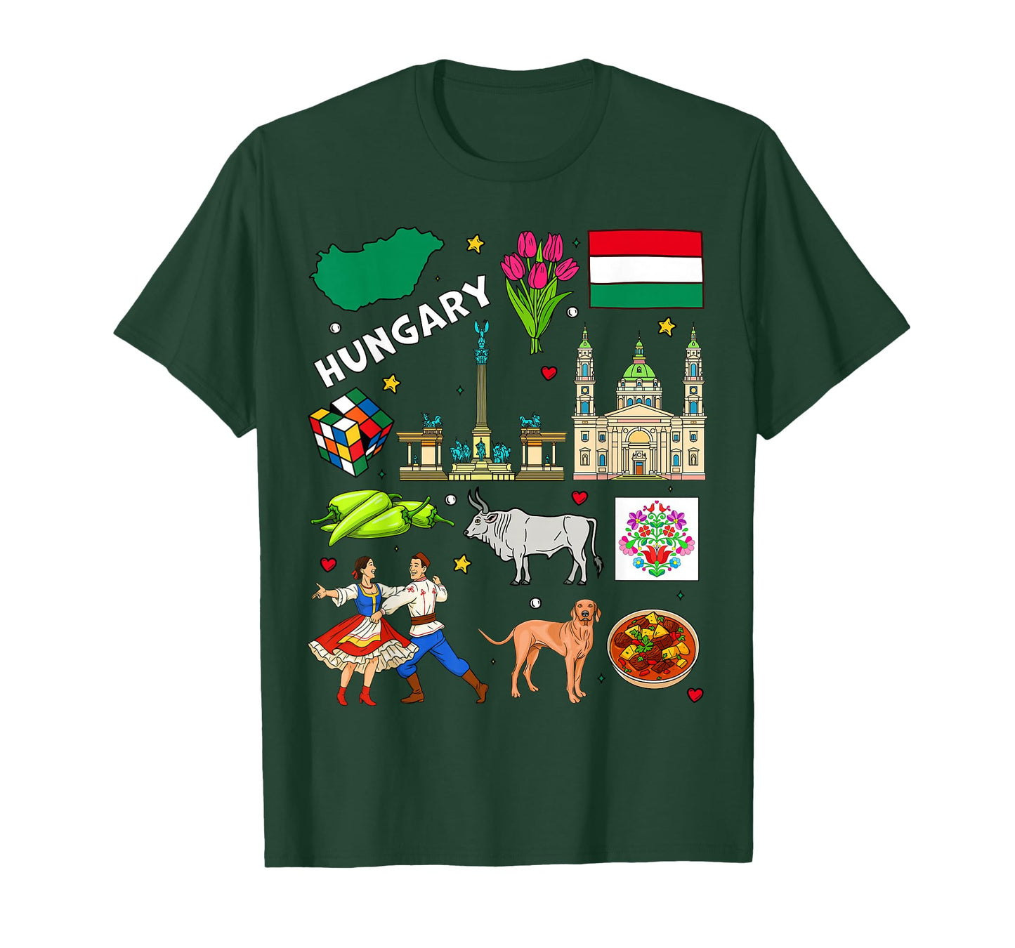 Hungary map and Flag. Hand Drawn Hungarian Landmarks T-Shirt