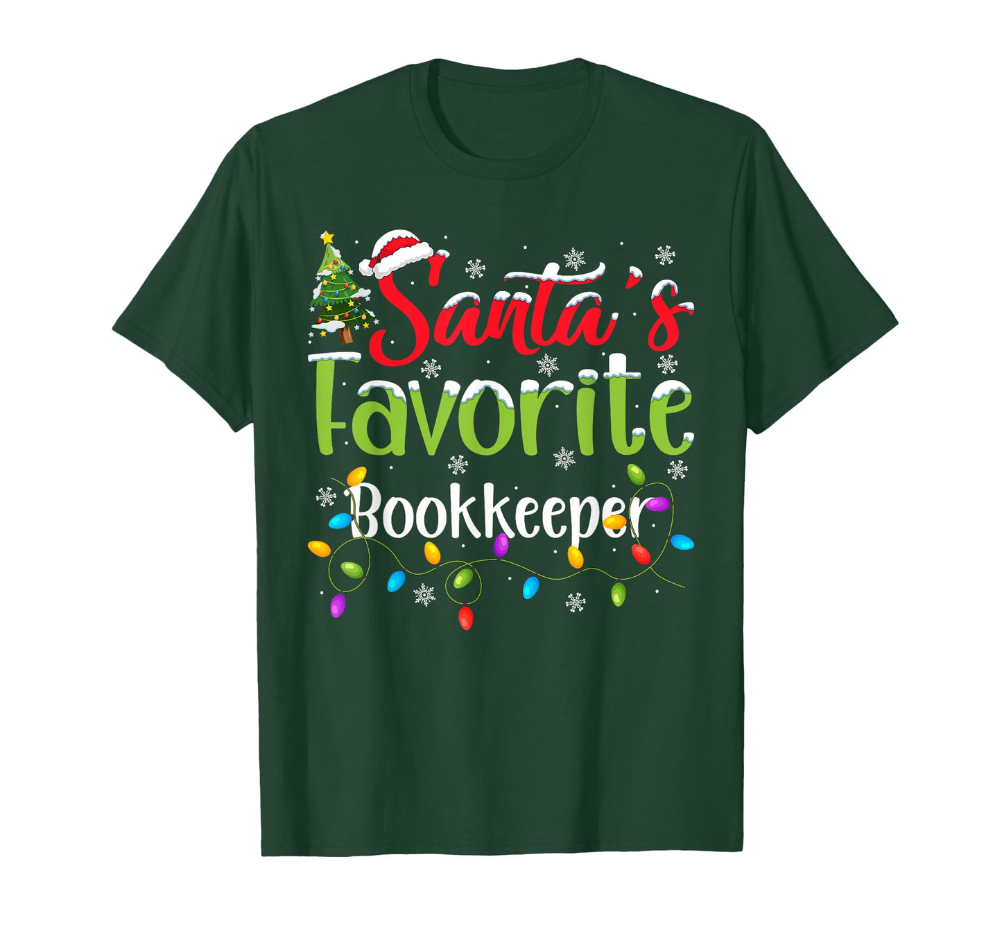 Santa Favorite Bookkeeper Christmas Lights Funny Family Xmas T-Shirt