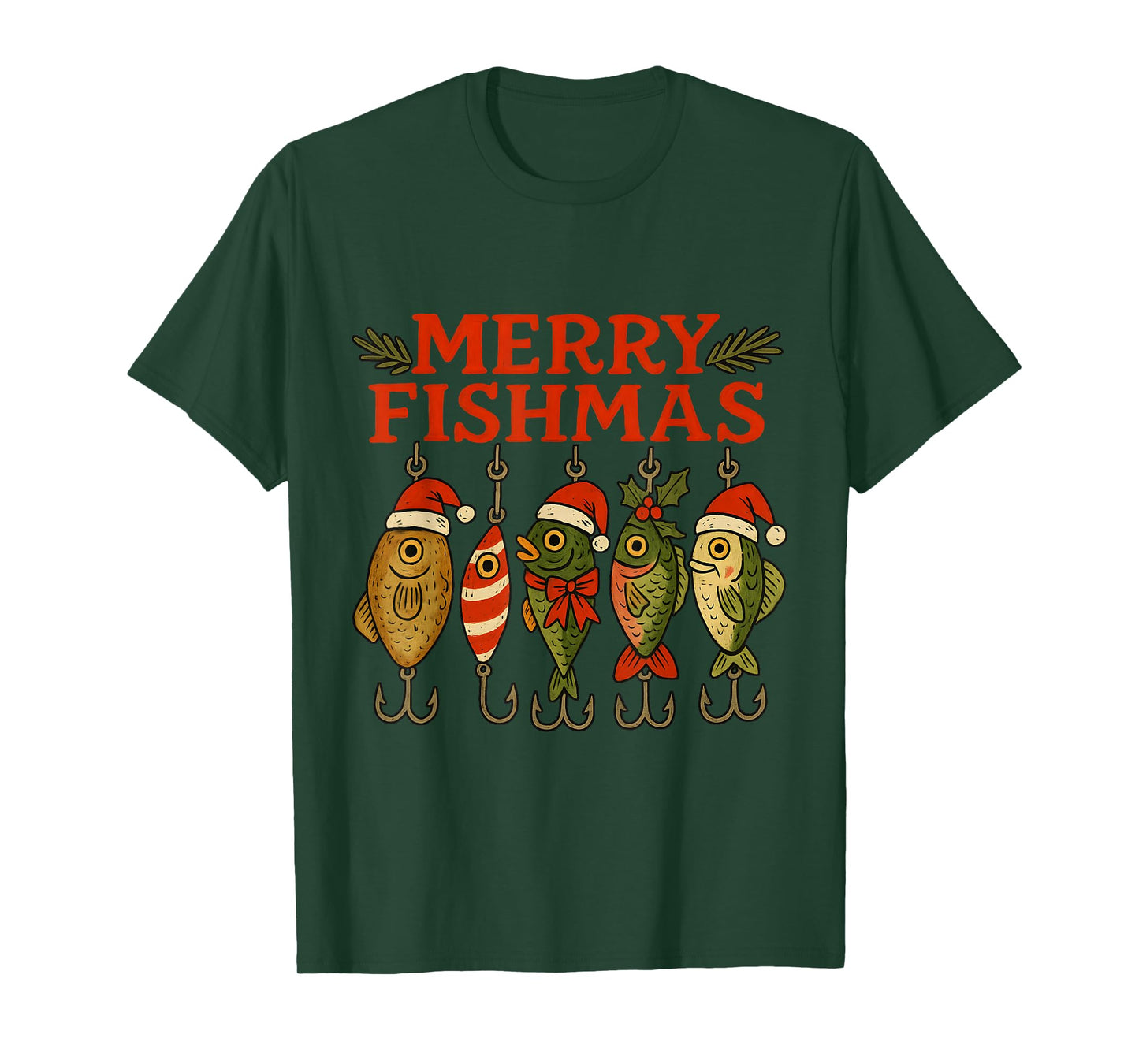 Merry Fishmas Funny Fishing Christmas Holiday Pun Design T-Shirt