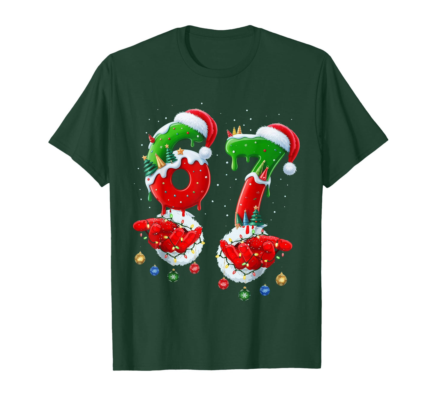 Six Seven 67 Meme 6 7 Christmas Santa Hand T-Shirt