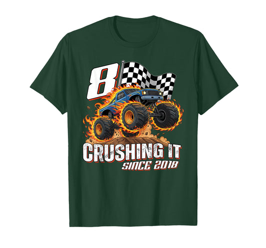 Birthday Monster Truck 8 Year Old Boys 8th Party Born 2018 T-Shirt