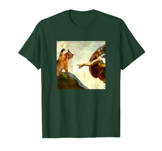 Funny Cat God Creation of Adam Meme Jesus Christian T-Shirt