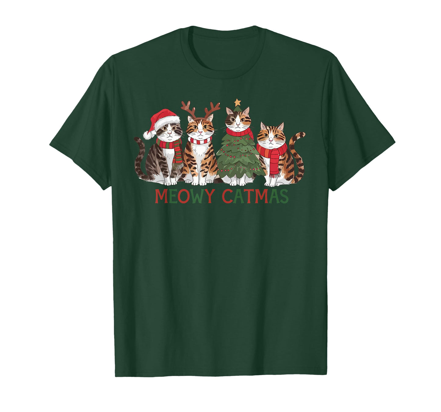 Meowy Catmas Cat Christmas Cute Kitten Cats Santa Hat Xmas T-Shirt