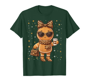 Cute Gingerbread Leopard Christmas Xmas Girl Women T-Shirt