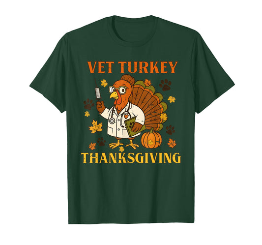 Funny Vet Turkey Thanksgiving Veterinary Tech Turkey Day Tee T-Shirt