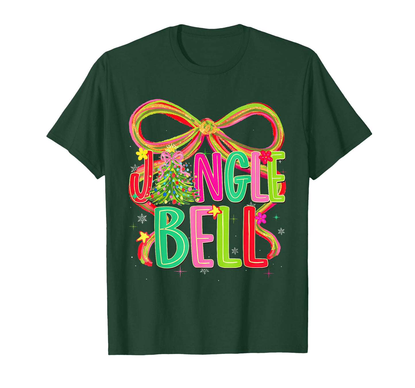 Funny Jingle Bells Coquette Bow Merry Christmas Girl Women T-Shirt