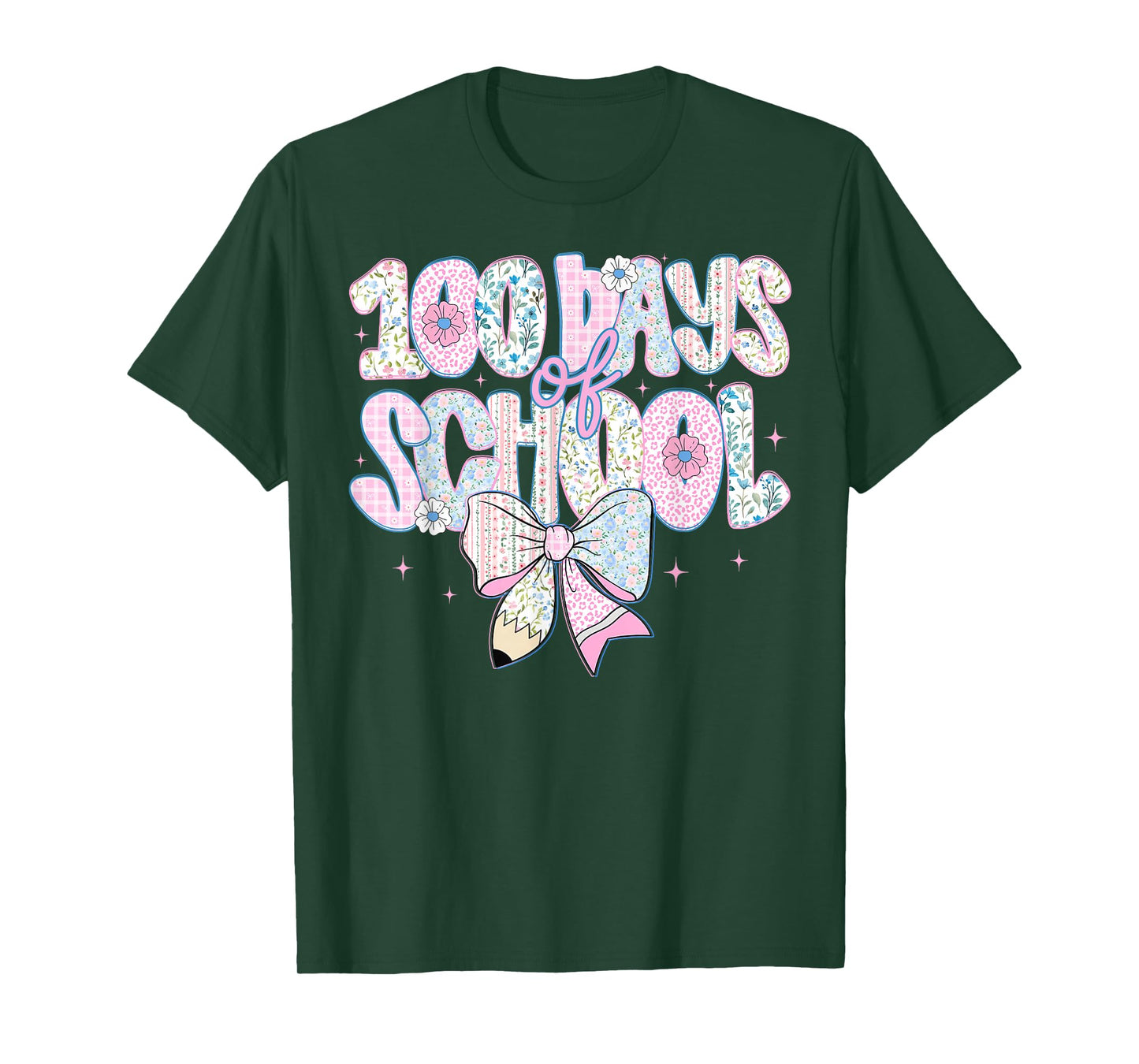 100 Days of School Floral Coquette Pencil Bow Teacher Girls T-Shirt