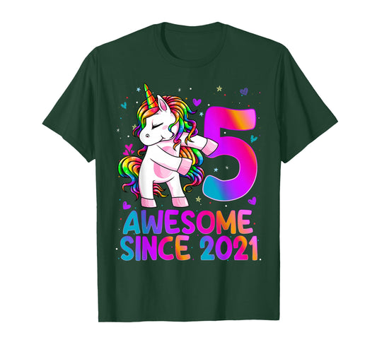 5 Year Old Girl Awesome Since 2021 Unicorn 5th Birthday Girl T-Shirt
